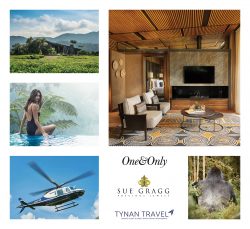 Suite accommodations with Full Board @ One&Only Nyungwe House (3 Nights) & One&Only Gorilla’s Nest (3 Nights), $5,000 Transportation Credit, Luxury Travel Services for One Year w/ The Tynan Travel Company, and a $10,000 Gift Certificate to Sue Gragg Precious Jewels.